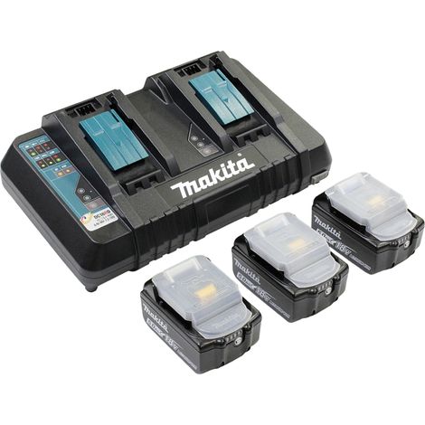 Makita - Kit de fuente de alimentación, cargador doble DC18RD, 3 baterías 18 V-5 Ah, 198458–6