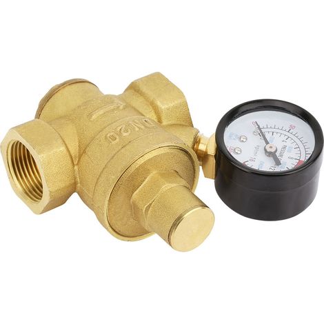 Einstellbarer Wasserdruckregler aus Messing DN20 mit integriertem Manometer (1/5)
