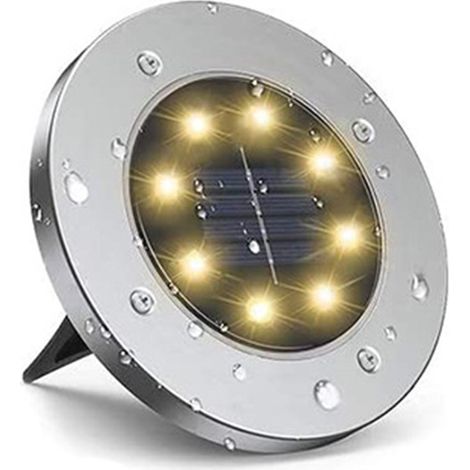 Lámpara solar LED de acero inoxidable para montaje en suelo, iluminación exterior para jardín, césped y patio, impermeable, con conexión a tierra, luz blanca. (1/5)