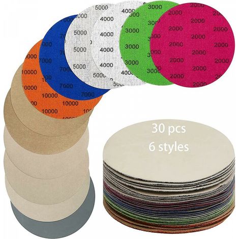 30 Papiers Abrasifs 125mm Grains 2000-10000, Polissage Métal (1/5)