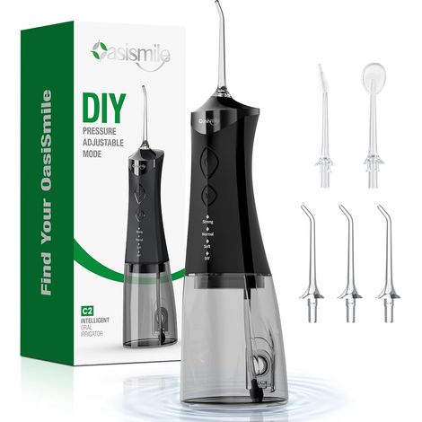 C2 Jet Dentaire Hydropulseur Portable, Réservoir de 350 ml, Noir Irrigateur Oral Rechargeable, 4 Modes (1/5)