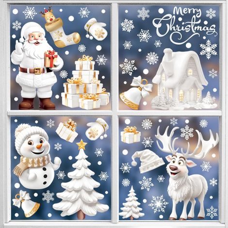Weihnachtsdekorationen – 9 Bögen, 190 Stück, Frohe Weihnachten, Fensteraufkleber für Glasfenster, Schneeflocken, Fensteraufkleber für Zuhause, Büro, Geschäft, Klassenzimmer, Innenbereich, für (1/5)