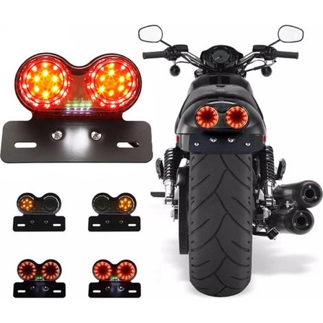 Feux arrière Stop/Veilleuses + Clignotants + Plaque LED - Universel + Support - Version Fumée - ECE