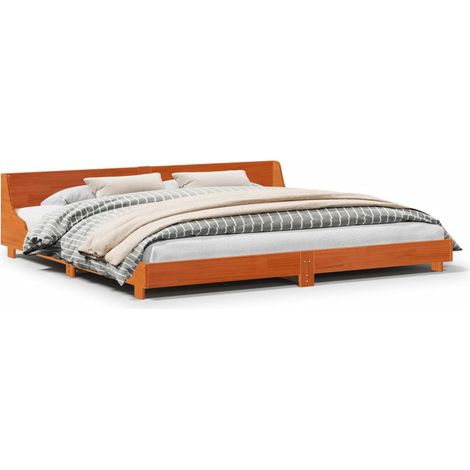Lit double Lit adulte Cadre de lit sans matelas cire marron 200x200cm bois pin massif (1/5)