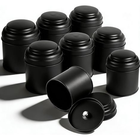 8 Pièce Boîtes à Thé Hermétiques à Double Couvercle Noir, Boîtes en Métal Rondes en Vrac 250ml, Mini-Boîtes de Rangement pour Thé pour le Stockage de Café, Sucre, Feuilles en Vrac (1/5)