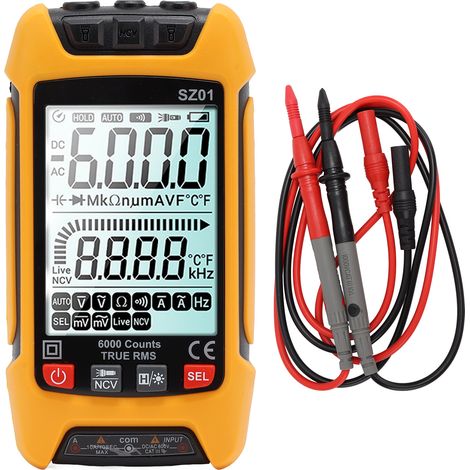 Intelligentes digitales Multimeter mit großem Display, hochpräziser Brandschutztester, orange
