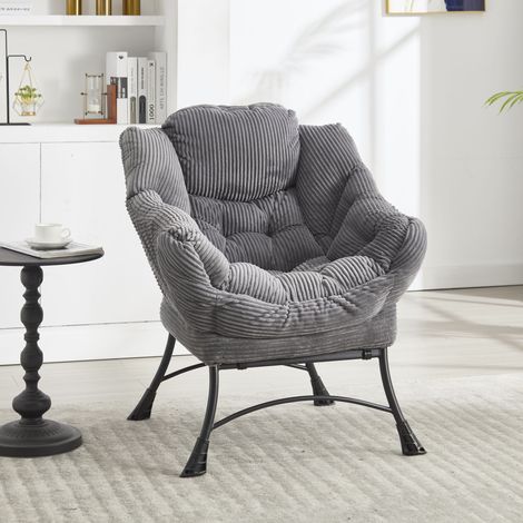 Fauteuil relax avec pouf, fauteuil lounge moderne avec accoudoirs et poche latérale, fauteuil détente capitonné avec repose-pieds pour petit espace, gris (1/5)
