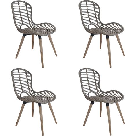 Lot de 4 chaises de salle à manger cuisine marron Rotin naturel CDS021697 (1/5)
