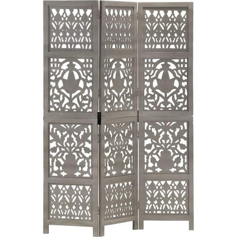 Cloison de séparation 3 panneaux-Paravent-Séparateur de pièce Gris 120x165 cm Bois manguier 409282 (1/5)