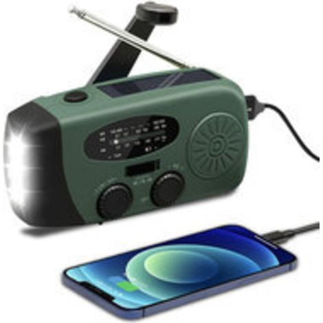 Notfall-Solar-Kurbelradio, autark betrieben, mit LED-Taschenlampe, SOS-Alarm, AM/FM-Wetterradio, Kurbelbetrieb mit 2000-mAh-Akku zum Notladen, Militärgrün (1/3)