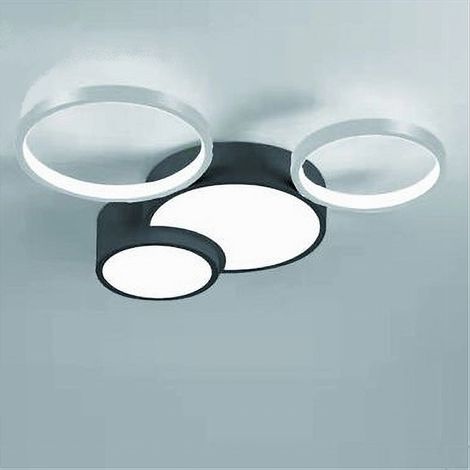 TRADE SHOP - Plafoniera Led 36w 4 Cerchi Argento Nero Lampada Soffitto Moderno Luce 6500k 70944 -