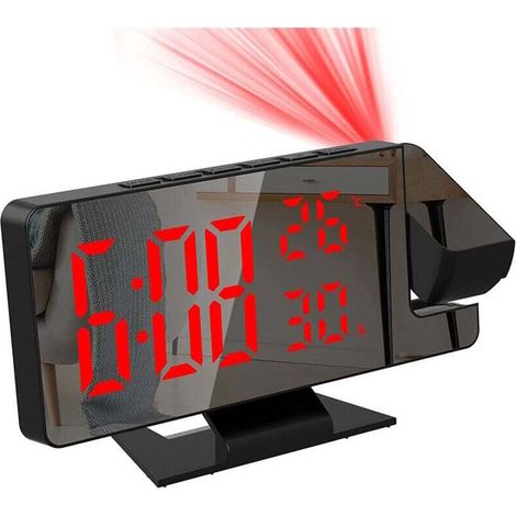Réveil à projection pour chambre à coucher, grande horloge numérique avec projecteur à 180°, 12/24H, port de charge USB, affichage-