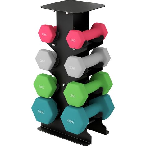 SPORTNOW Set Manubri Esagonali con Supporto: 1kg, 2kg, 3kg, 4kg