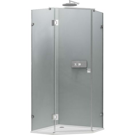 BERNSTEIN - Paroi de douche pentagonale 80x80x195cm + receveur, en verre ESG 8mm, porte battante, Profil Chrome - EX415 (1/5)