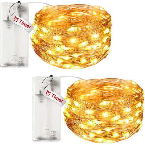 litogo 2er-Pack kleine, batteriebetriebene Lichterkette mit Timer, 3 m, 30 LEDs aus Kupferdraht, batteriebetriebene LED-Lichterkette (AA-Batterien) für Partys, Weihnachten, Halloween, Hochzeiten, Deko (1/5)