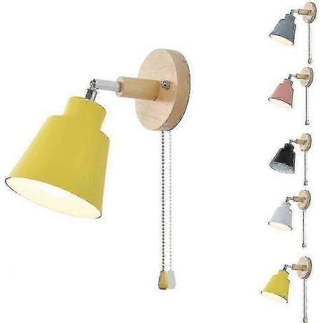Cette lampe de chevet en bois de style nordique est dotée d'une fermeture éclair et peut servir d'applique murale ou de lampe de couloir. Jaune. (1/5)