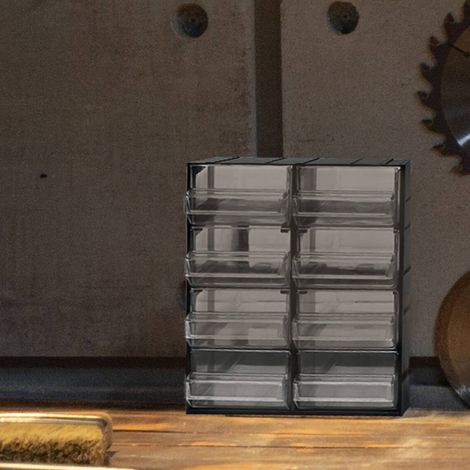 Dmora Cajonera de 8 cajones, organizador de almacenamiento con cajones transparentes, 100% Made in Italy, 19x15h23 cm, color negro (1/3)
