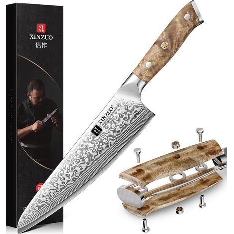 21 cm Chef Knife 67 Layers Damascus Steel Kitchen Knife Sharp Blades Sycamore Wooden Handle Figured Sycamore Wood Handle – Quickly Cut Meat, Fish, Fruit and Vegetables (1/5)