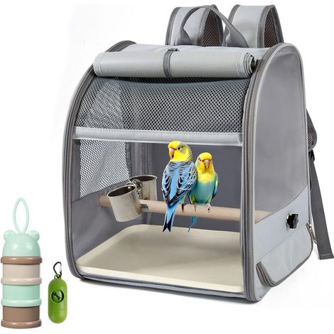 Vogeltransporttasche – 1 Stück – Netzgewebe und PP-Kunststoff – mit Spender und Auffangbehälter – für Wellensittiche und Kleintiere – 31 x 24,5 x 38 cm (1/5)