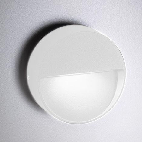 Bottom Lampada da parete a LED per esterni ed interni, forma rotonda, alluminio pressofuso, colore bianco opaco, 4.5W, 3000K, IP54, 10x3 cm