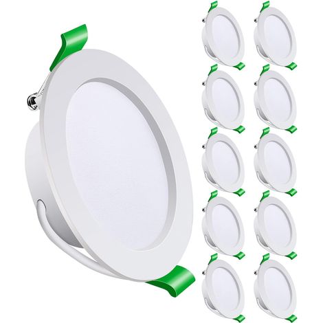 Spot LED encastrable 230 V Ultra plat 28 mm 9 W 800 LM Blanc neutre 4000 K Spots LED 230 V Ouverture Ø 115-135 mm Downlights de plafond Ronds pour cuisine, salon, Lot de 10