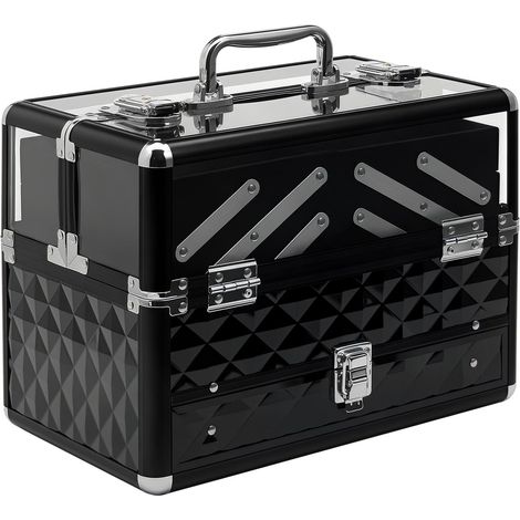 Mallette à Maquillage - Coffre à cosmétiques - Rangement Produits de beauté - dim. 30L x 18l x 22H cm - poignée Serrure alu. Acrylique Noir