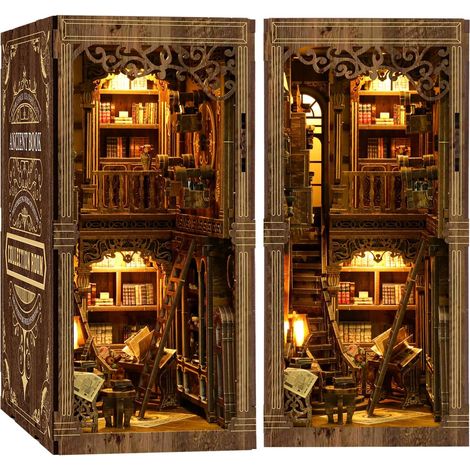 Book Nook en Bois, Kit DIY Miniature à Construire Maquette 3D Serre Livre, Décoration pour Étagère Bibliothèque, Cadeau Créatif - Bibliothèque de Livres Anciens