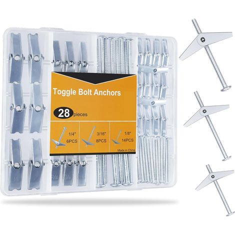 Anclajes de techo de alta resistencia para placas de yeso huecas, incluye pernos de expansión y tuercas de mariposa, kit de 28 piezas. (1/5)