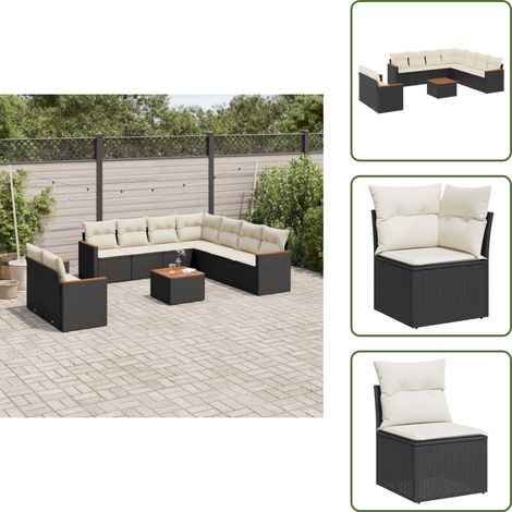 Salon de jardin 10 pcs avec coussins noir résine tressée - Ensemble Salon De Jardin - Mobilier Extérieur - Jardin Design - Chaise Lounge - Table Basse (1/5)