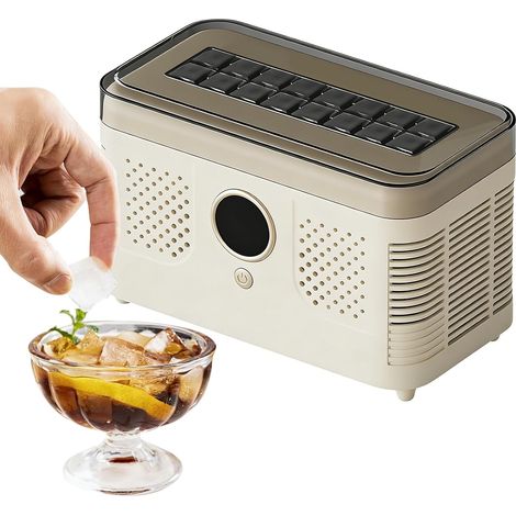 Machine à Glaçons Portable, 16 Glaçons, Production Rapide en 20–30 Min, Glaçons Creux ou Pleins au Choix, 12V/220V pour Voiture et Maison, Machine à Glaçons Compacte pour Voyages, Camping et Fêtes (1/5)