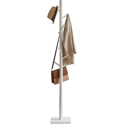 Tree Shaped Coat Rack, Solid Wood Clothes Rack, Height 176 cm, Stand with 8 Hooks, for Coats, Hats, Bags, Entrance, 29 x 29 x 176 cm, White (1/5)
