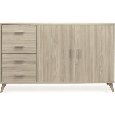 Madia con 2 ante e 4 cassetti 158 cm in melaminico Olmo Chiaro - ARIEL (1/2)