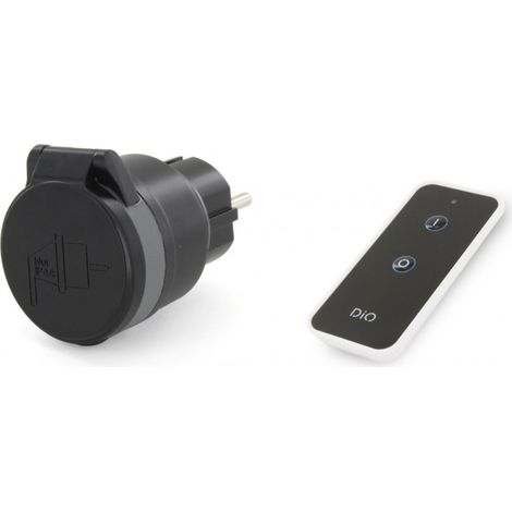 Dio Connected Home – Prise nano extérieure IP44 3500W avec télécommande – Contrôle à distance jusqu'à 50m – Utilisation intérieure/extérieure – Noir et gris