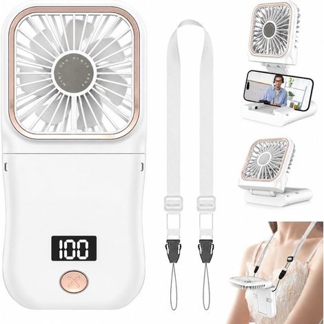 Ventilatore da collo 3 in 1 - Mini ventilatore pieghevole con display a LED - Ventilatore da tavolo ricaricabile tramite USB - Accessorio ideale per viaggi, ufficio e campeggio. (1/5)