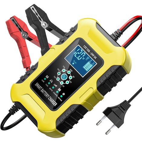 Chargeur intelligent pour batteries 12 V 10 A, 24 V 5 A : LiFePO₄, GEL, plomb-acide AGM, pour motos et voitures (1/5)