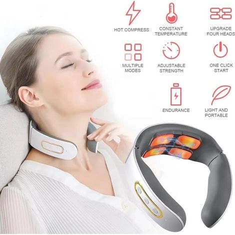 Appareil Massage - Masseur Cervical, Solution Cervicale Massage Cervicales Et Cou 11 En 1, 6 Modes, 9 Niveaux D'Intensité, Impulsions éLectriques Pour La Douleur. (Blanc(Avec chauffage)) (1/4)