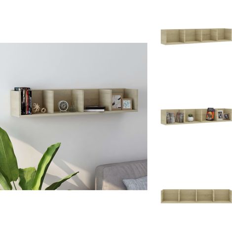 CD-Wandregal Sonoma-Eiche 100x18x18 cm Holzwerkstoff - CD Regal - Wandregal - Holzregal - Schallplatte Regal - Musikaufbewahrung (1/5)