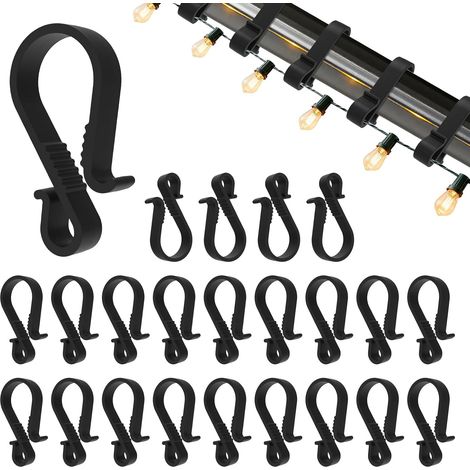 Crochets de gouttière pour guirlandes lumineuses, Lot de 40 - Attaches de fixation pour guirlandes extérieures, Supports de gouttière en plastique pour guirlandes et sapin - Noir (1/5)