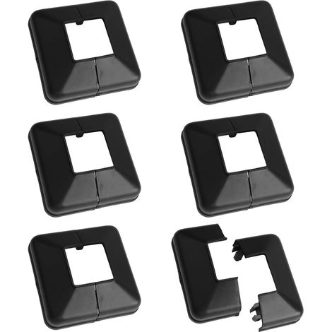 Lot de 6 plaques de couverture de base de poteau en plastique de 40x40 mm, couvre-base de poteau fendu décoratif, couvre-base de garde-corps carrée pour rampe d’escalier, clôture (noir) (1/5)