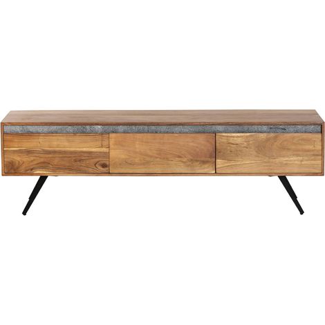 Meuble TV en bois d'acacia et pierre Yvan (1/5)