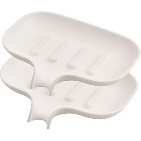 Lot de 2 boîtes à savon en plastique avec bacs d'égouttage pour salle de bain et cuisine (1/5)