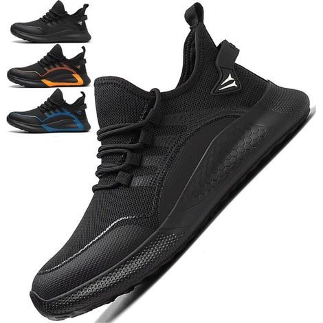 Men's and Women's Safety Shoes with Steel Toe Cap, Lightweight Comfortable Safety Trainers, Smash and Puncture Resistant Work Shoes, Black - Size 42 (1/5)