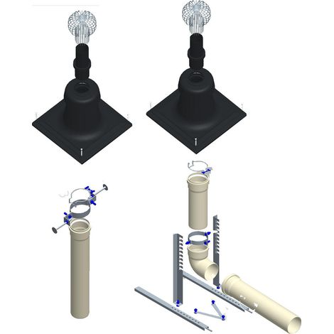 Ubbink – Kit chemilux entrée murale noir 110mm – Couvre cheminée et bride de blocage – Longueur droite 250/500mm – Support de coude inclus (1/3)