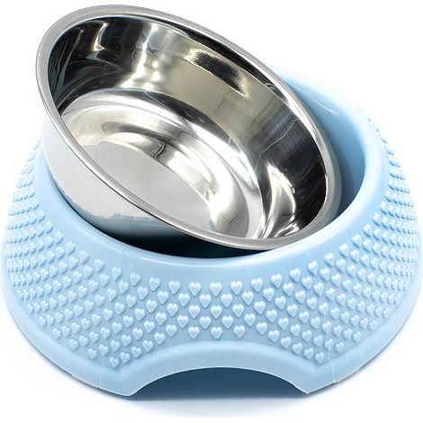 Comedero metal y caucho redondo para mascotas 18 cm Azul (1/4)
