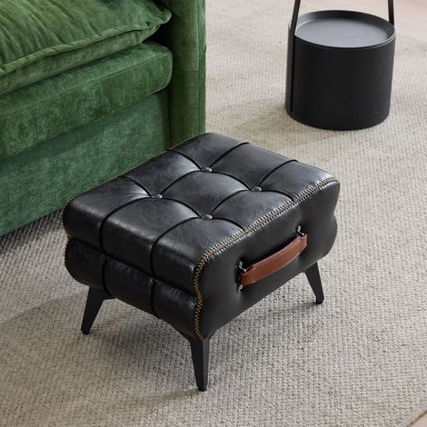 Tabouret, avec repose-pieds, noir, pour chambre, assise d’appoint, pour salon entrée chambre, format pratique, style moderne et facile à associer