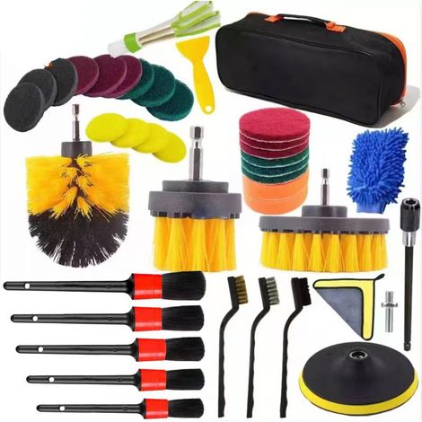Juego de 40 cepillos eléctricos para taladros, cepillo para limpiar las rejillas de ventilación del aire acondicionado interior, cepillo para limpiar neumáticos de coche, cepillo para lavar coches, pu (1/5)