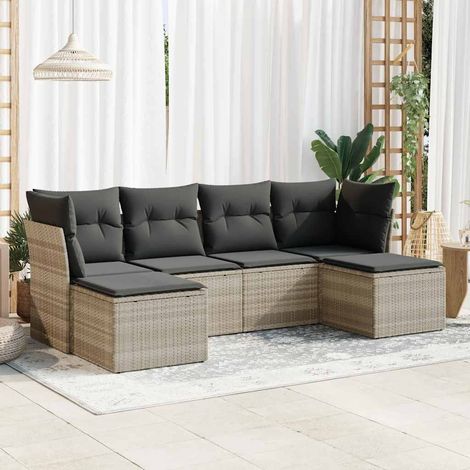 vidaXL Salon de jardin 6 pcs avec coussins gris clair résine tressée (1/5)