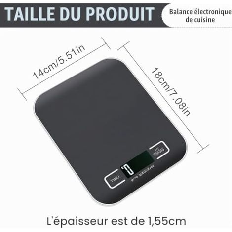 Balance de cuisine numérique, 10 kg/1 g - Balance de cuisine numérique USB rechargeable avec écran LCD et fonction tare - Balance de cuisine professionnelle avec batterie et cable de charge - Noir (1/3)