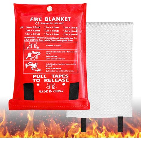 Couverture Anti-Feu, 2 M2 M Couverture Anti-Incendie, Couvertures Anti-Feu De Cuisine, Couverture Anti-Feu en Fibre De Verre pour Les Feux De Graisse, Cuisine, Voiture, Caravane, Etc (1/5)