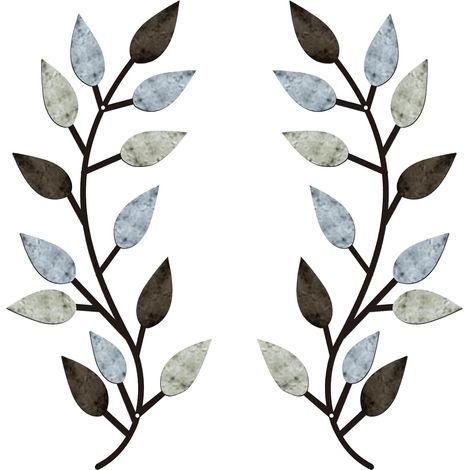 Déco murale métal pastel feuille vigne et branche olivier, lot de 2, pour couloir, salon ou extérieur